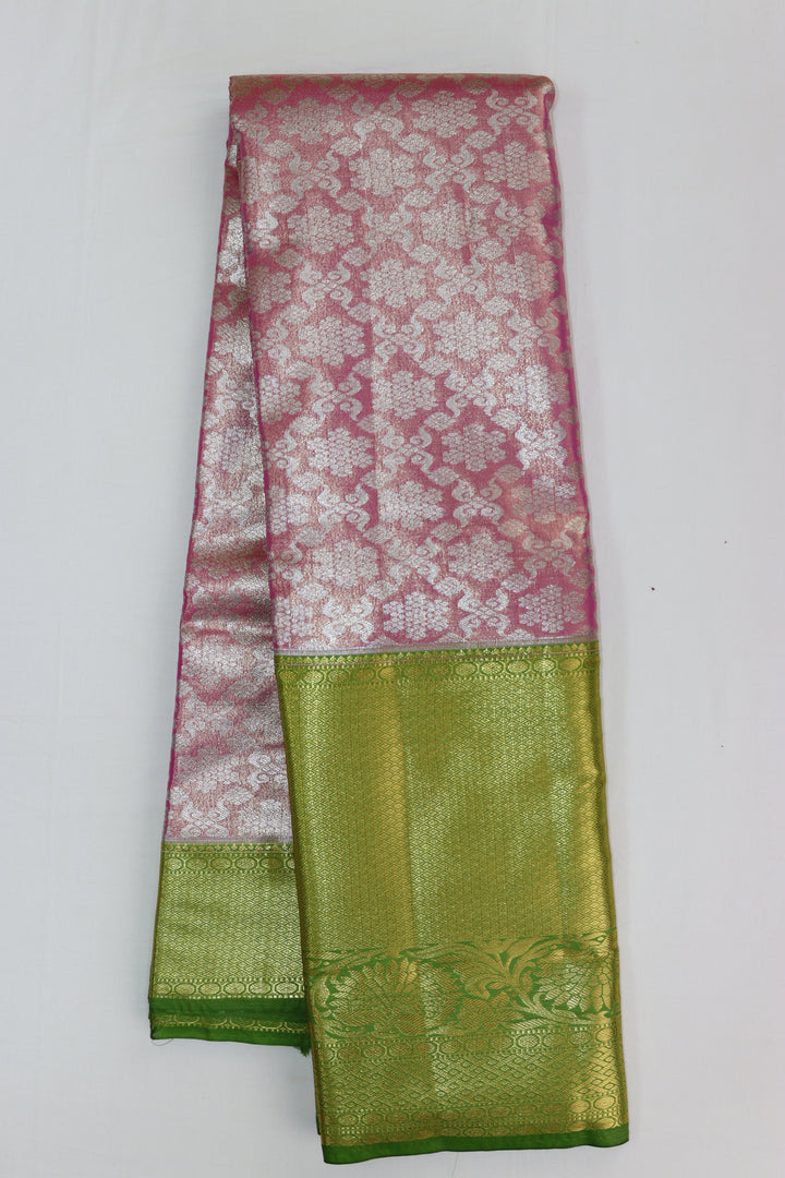 Rich Coral Pink Kanjipuram Saree