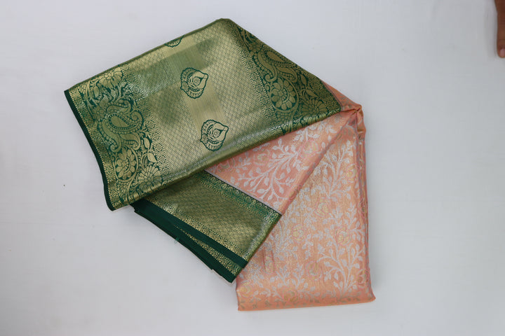 Rich Light Peach Kanjipuram Saree