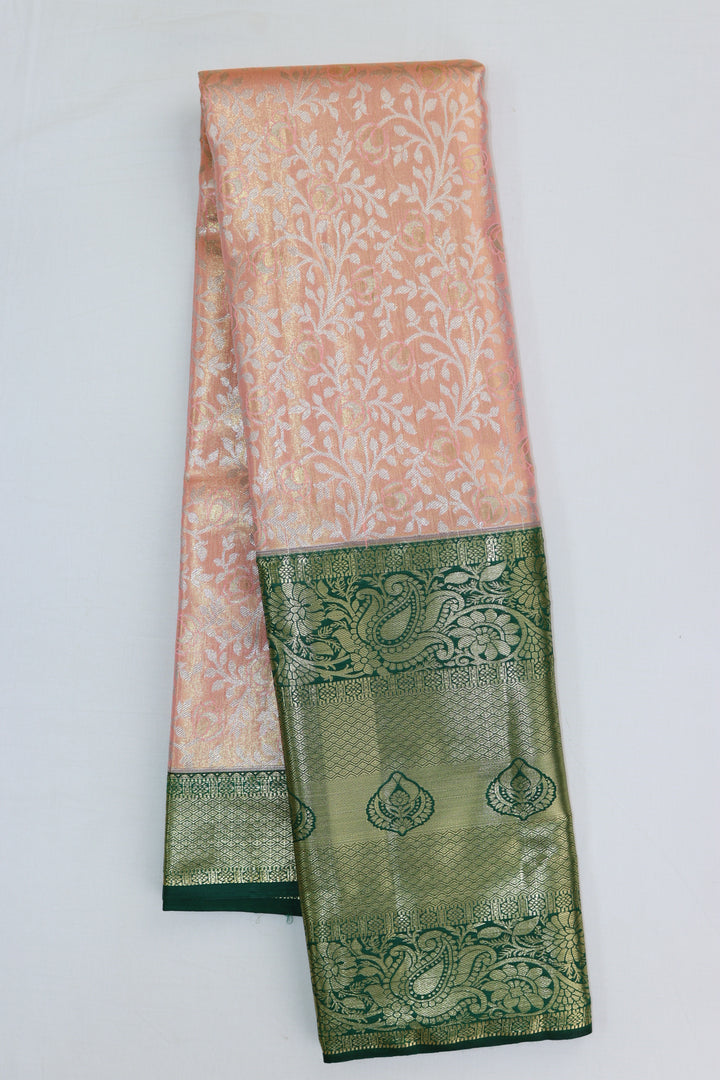 Rich Light Peach Kanjipuram Saree