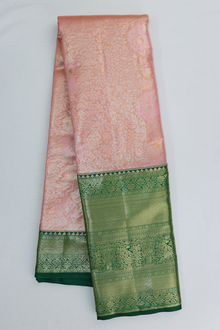 Divine Light Peach Kanjipuram Saree