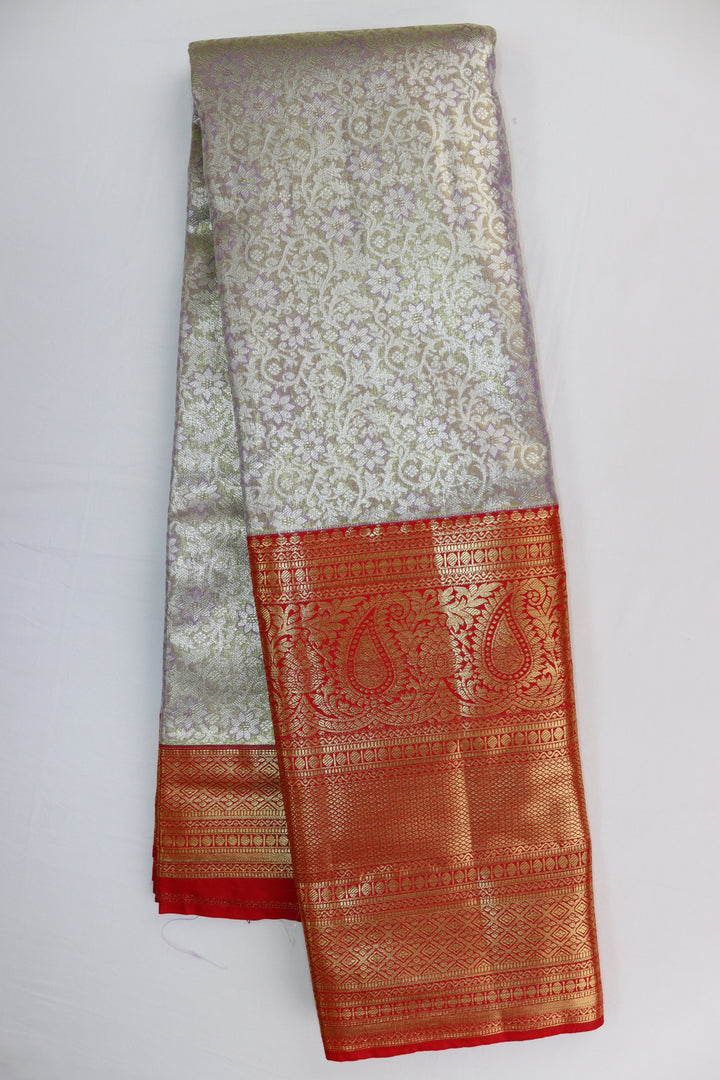 Fashionable Silver Kanjipuram Saree