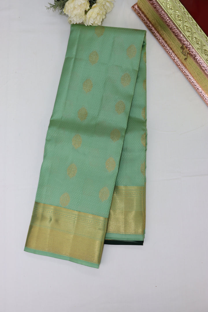 Exquite Mint Green Pure Kanjipuram Saree