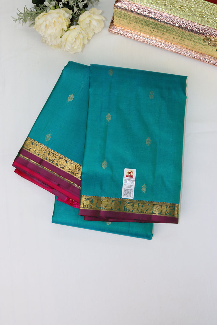 Regal Teal Blue Pure Kanjipuram Saree