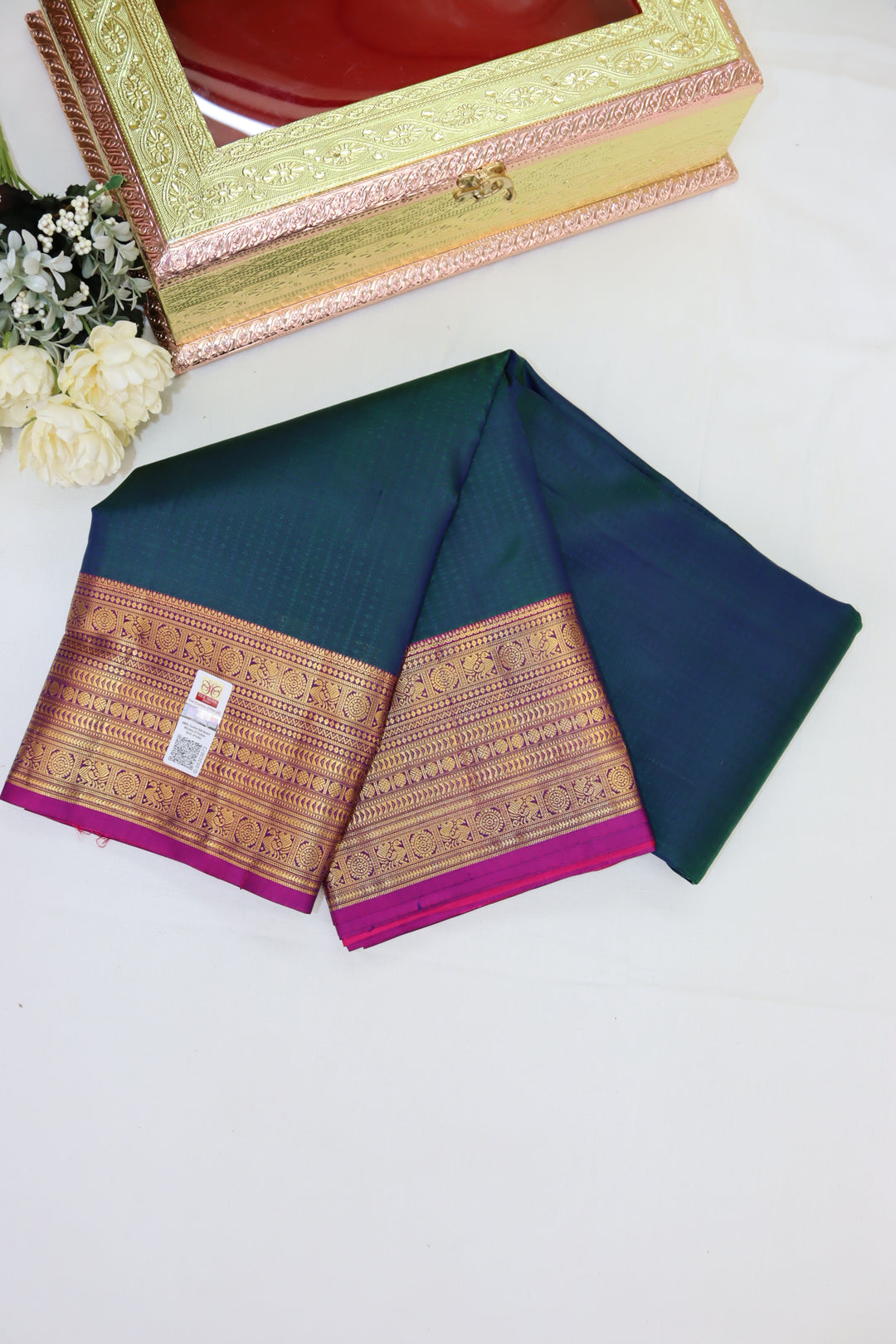 Elegant Teal Blue Pure Kanjipuram Saree