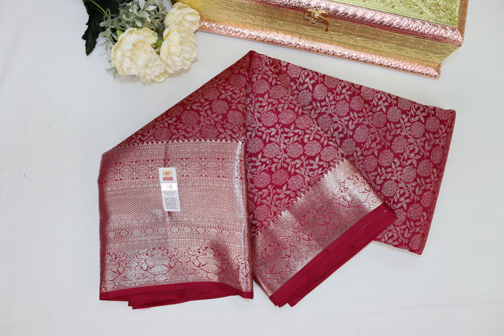 Luxurious Marron Red Pure Kanjipuram Saree