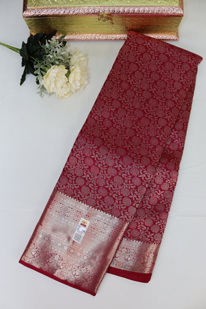 Luxurious Marron Red Pure Kanjipuram Saree