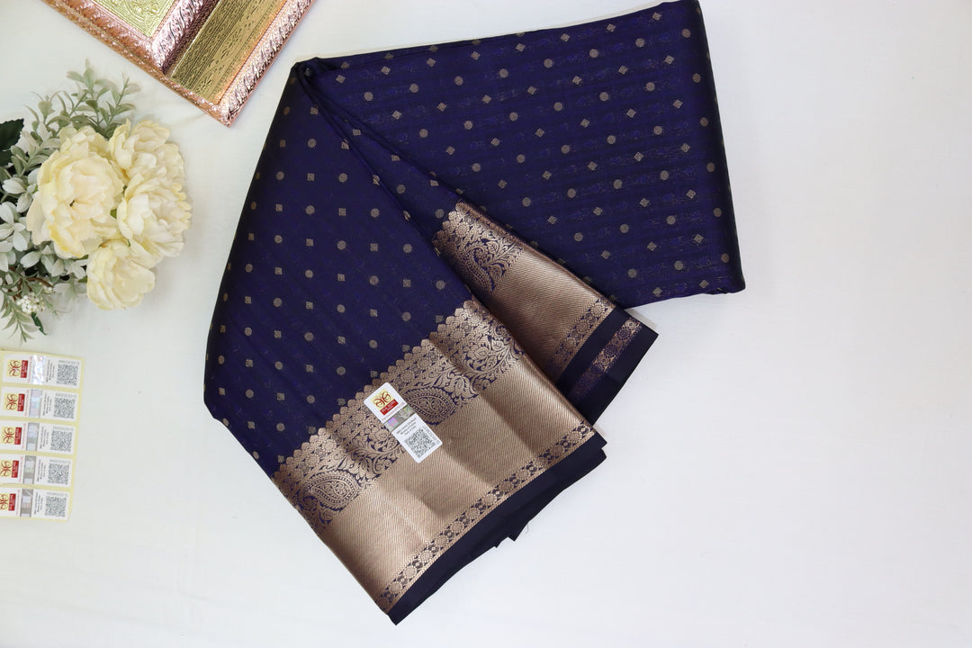 Divine Dark Blue Pure Kanjipuram Saree