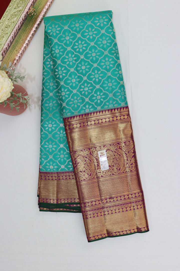 Royal Teal Green Pure Kanjipuram Saree