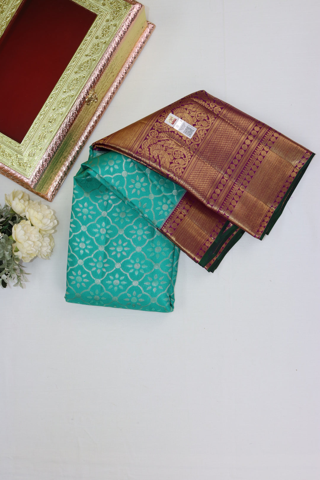 Royal Teal Green Pure Kanjipuram Saree