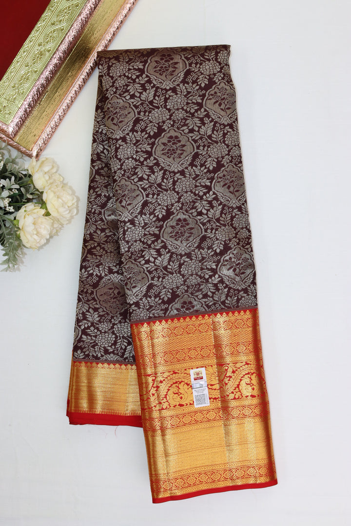 Classic Chocolate Brown Pure Kanjipuram Saree