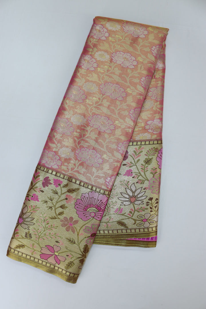 Divine Peach Pink Kanjipuram Saree