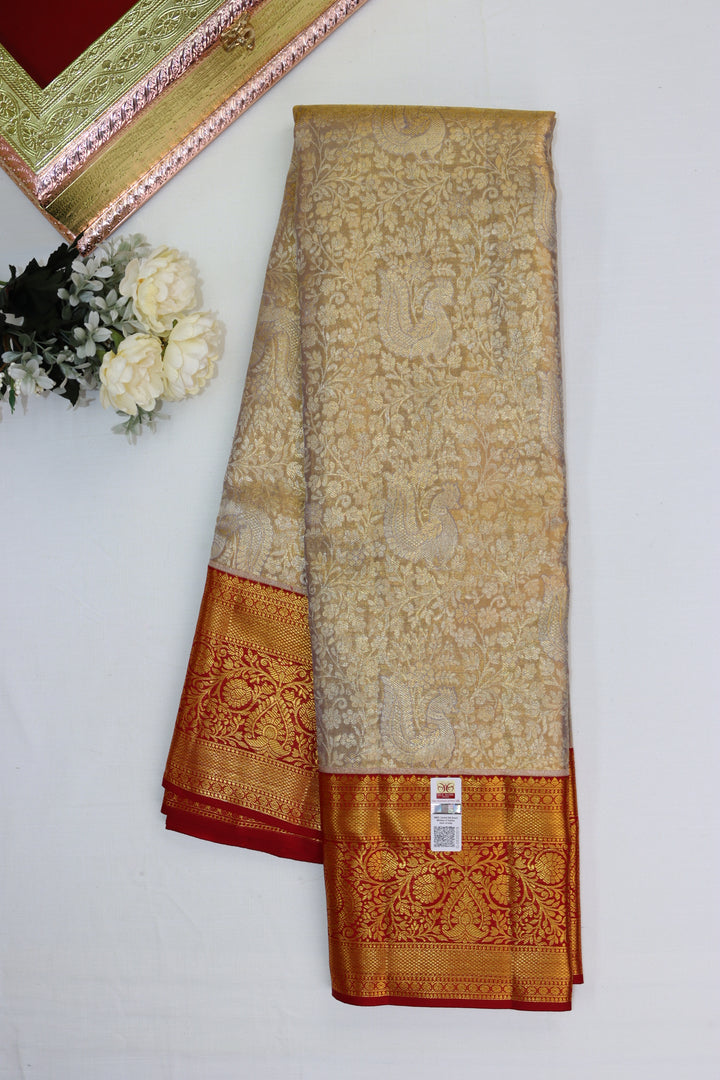 Elegant Cream Pure Kanjipuram Saree