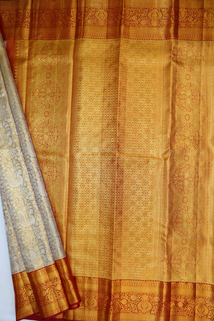 Elegant Cream Pure Kanjipuram Saree