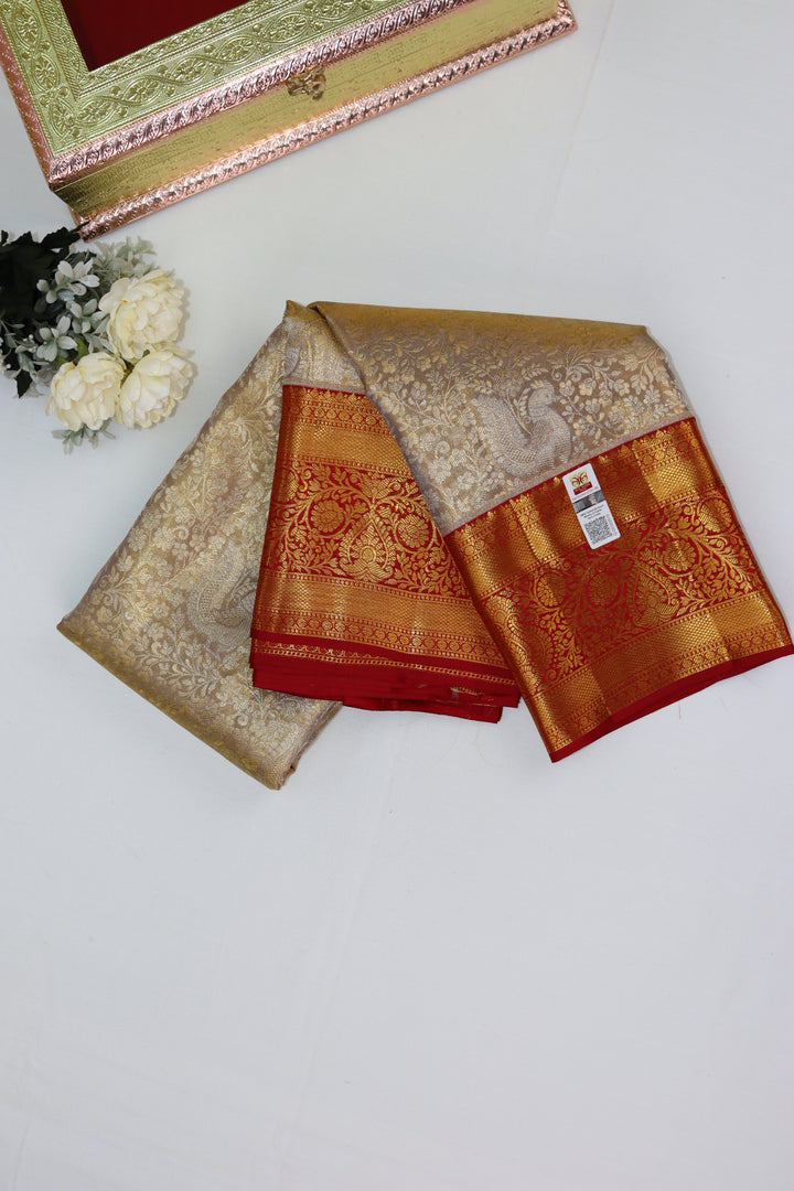 Elegant Cream Pure Kanjipuram Saree