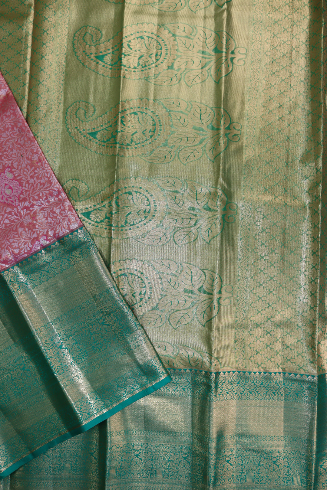 Regal Coral Pink Kanjipuram Saree