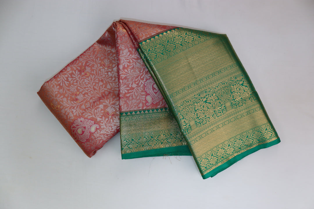 Regal Coral Pink Kanjipuram Saree