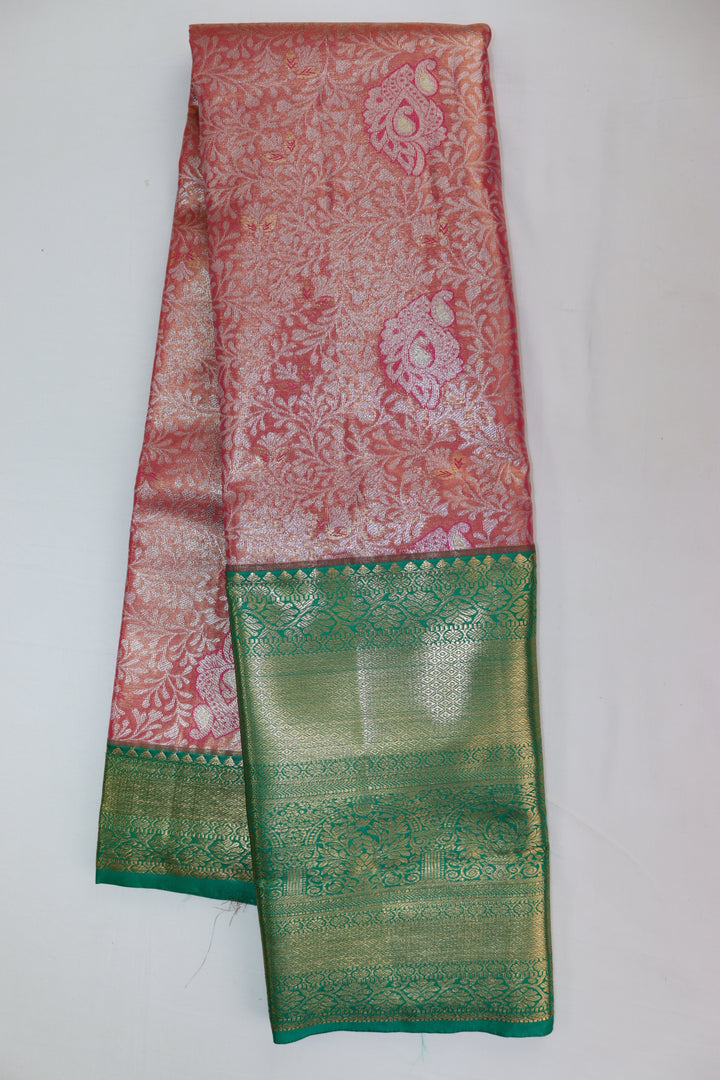 Regal Coral Pink Kanjipuram Saree