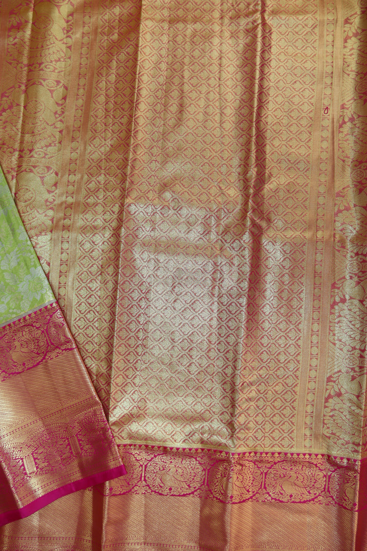 Divine Parrot Green Kanjipuram Saree