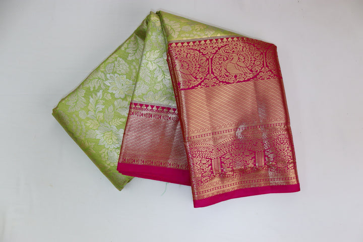 Divine Parrot Green Kanjipuram Saree