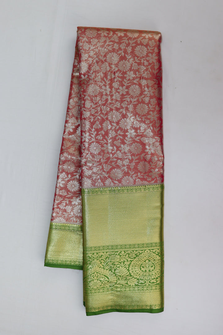 Luxurious Coral Pink Kanjipuram Saree