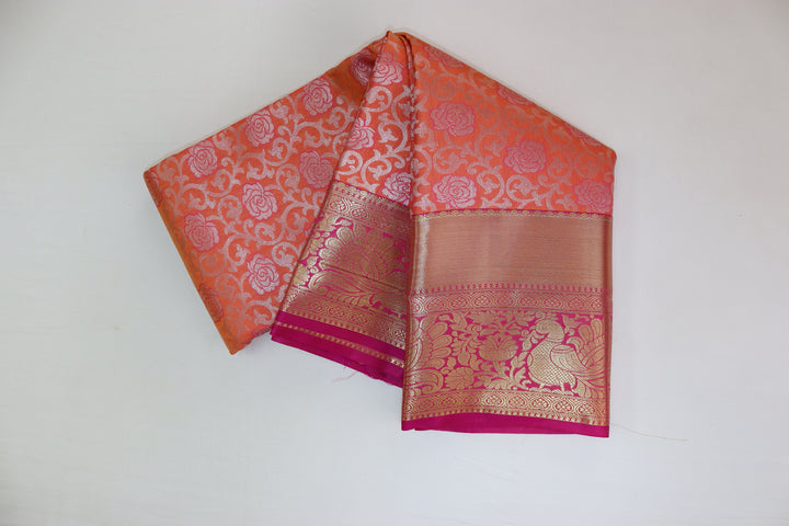 Exquisite Coral PInk Kanjipuram Saree