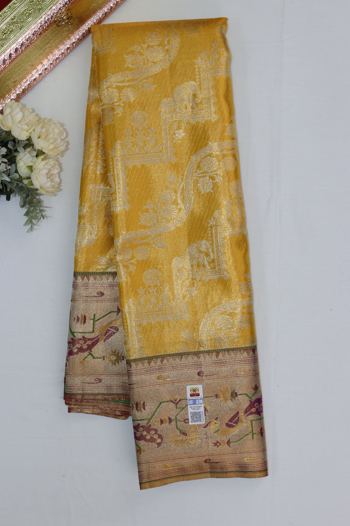 Exquisite Yellow Pure Kanjipuram Saree