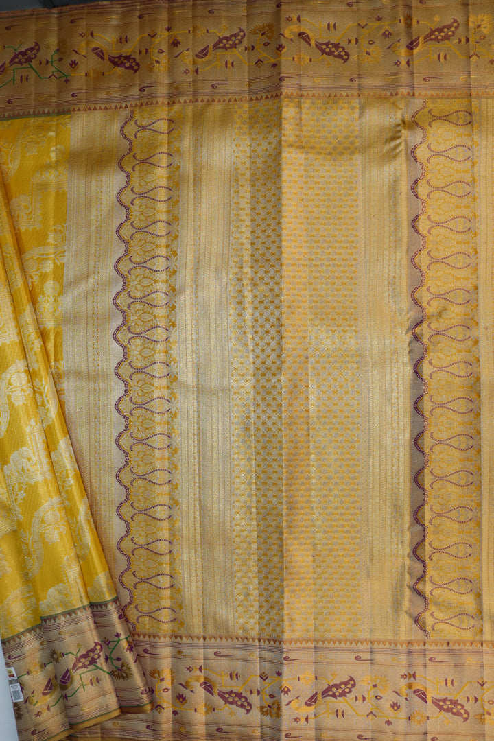 Exquisite Yellow Pure Kanjipuram Saree