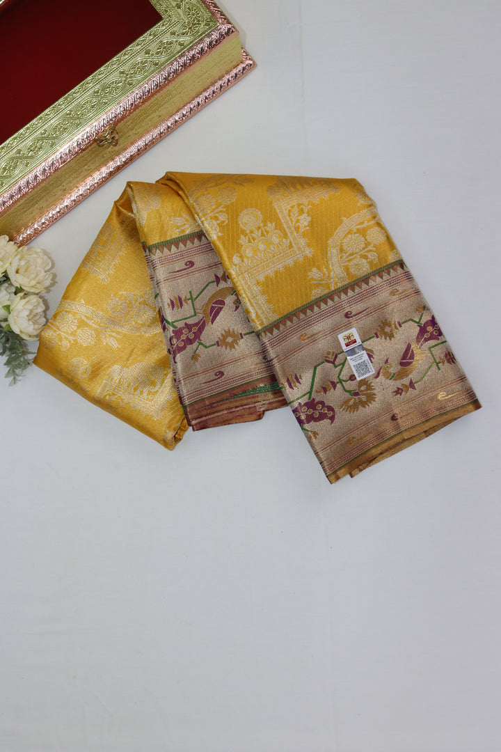 Exquisite Yellow Pure Kanjipuram Saree