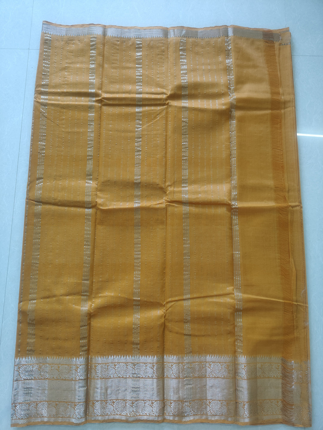 Traditional Temple Orange Mangalagiri Pattu Saree