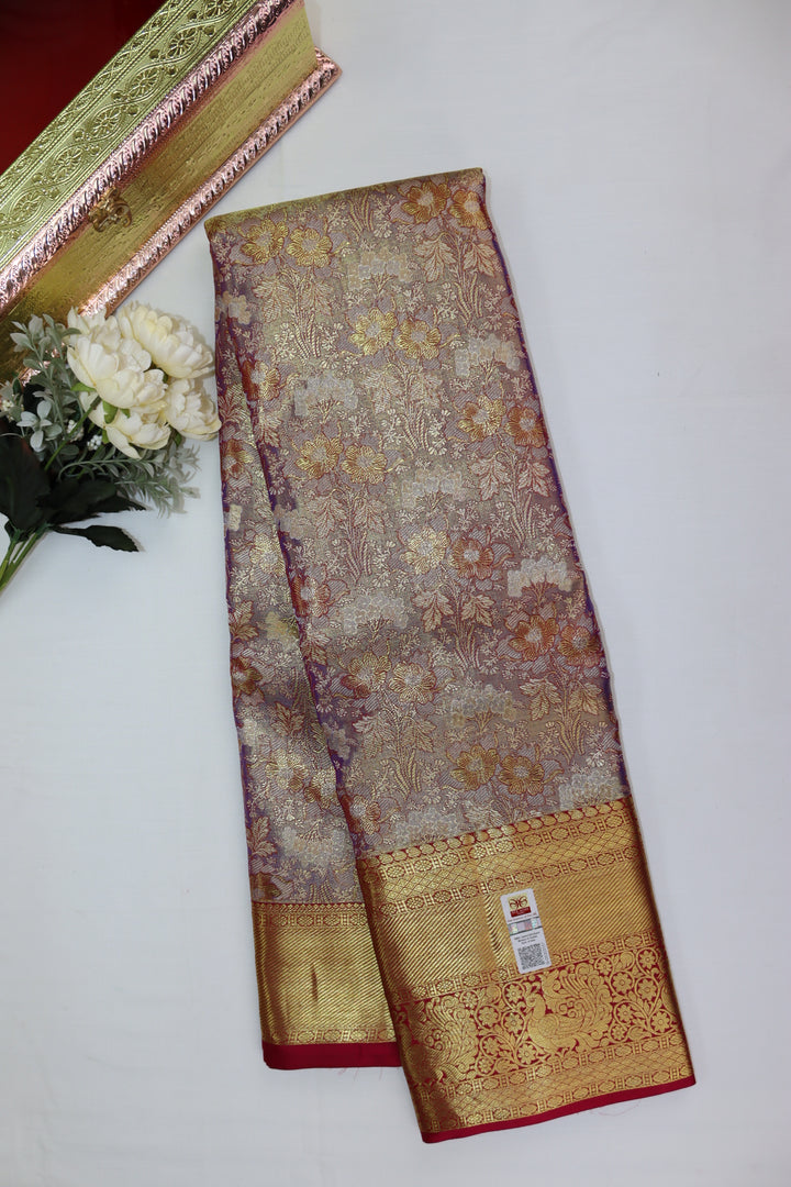 Exquisite Ash Pure Kanjipuram Saree