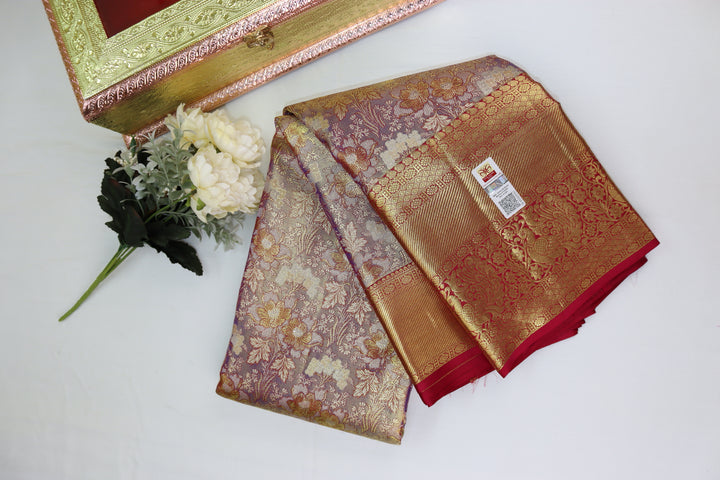 Exquisite Ash Pure Kanjipuram Saree