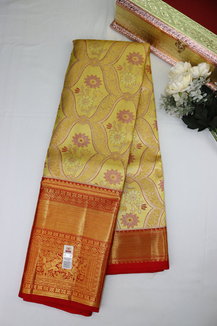 DIvine Yellow Pure Kanjipuram Saree