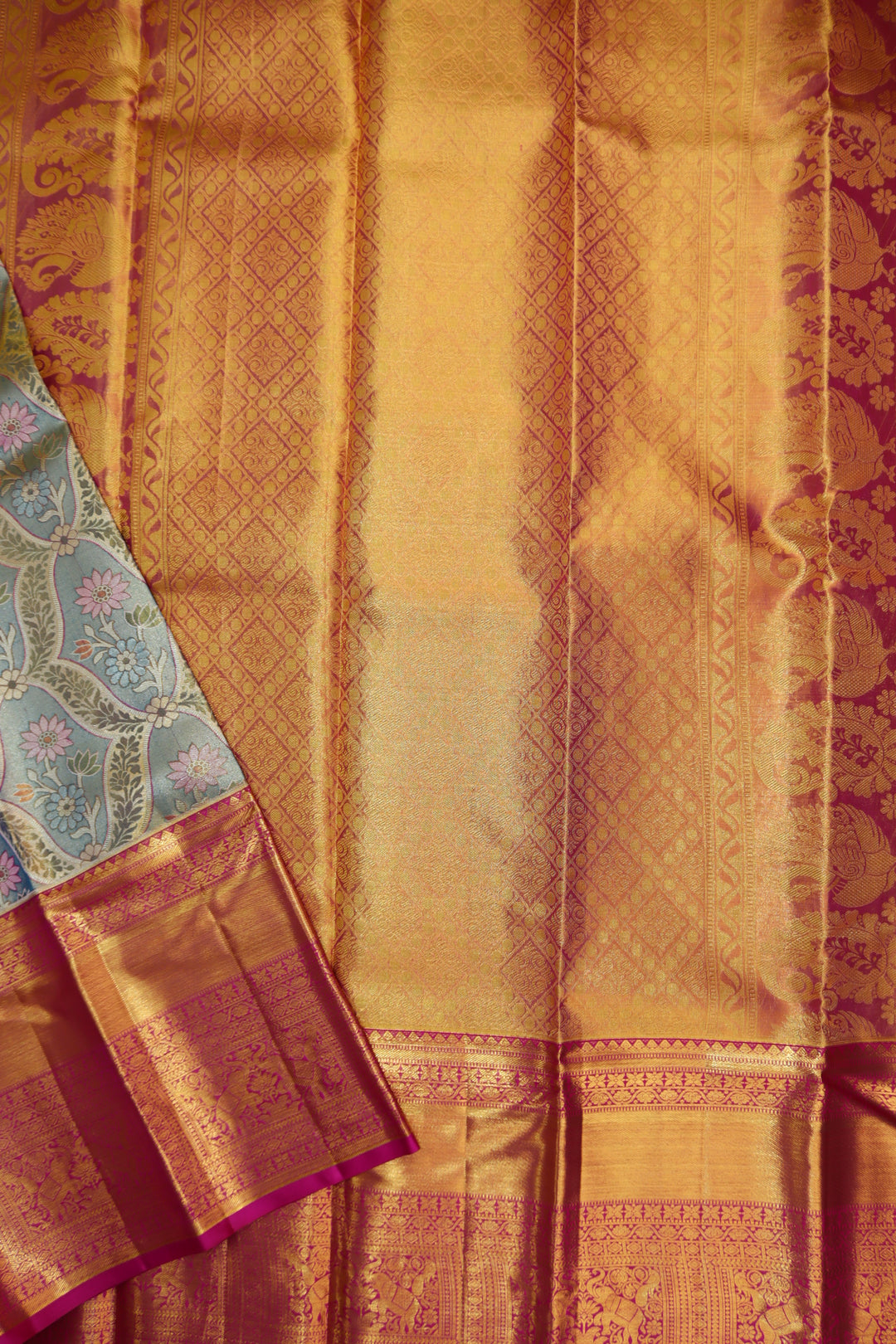 Exquisite Grey Pure Kanjipuram Saree