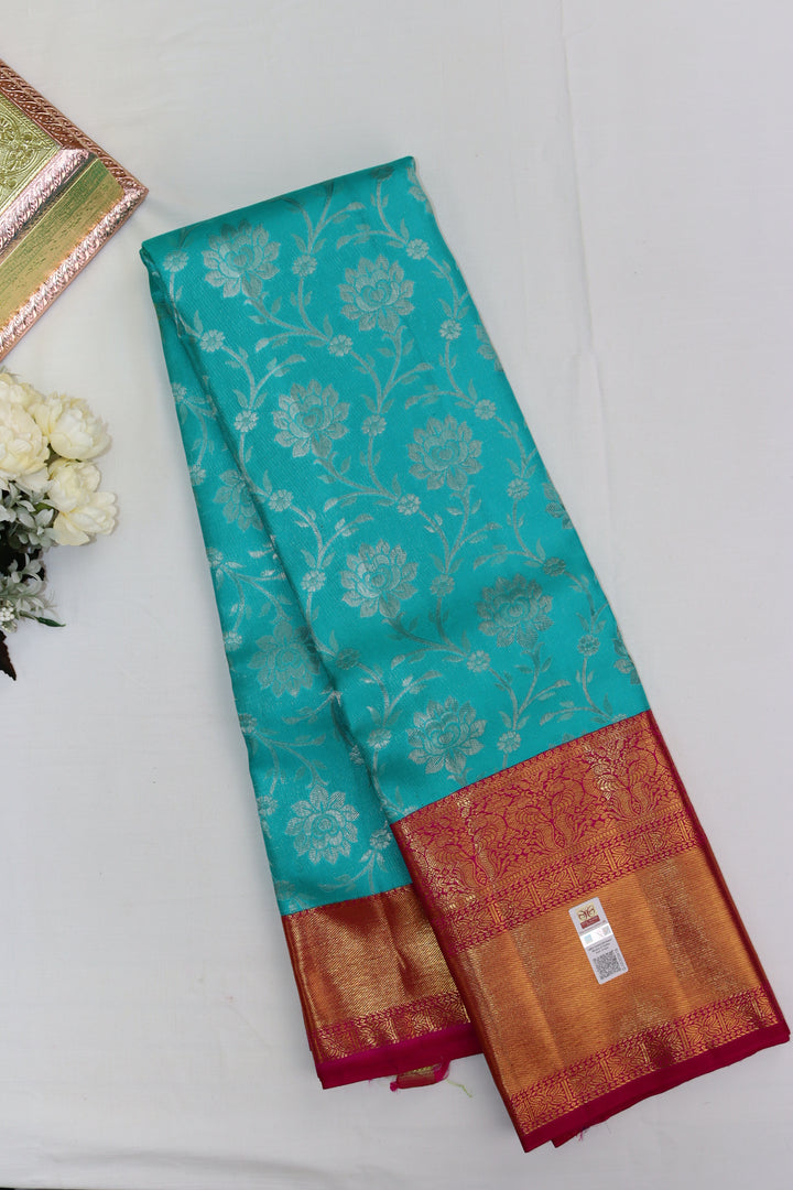 Rich Greenish Blue Pure Kanjipuram Saree