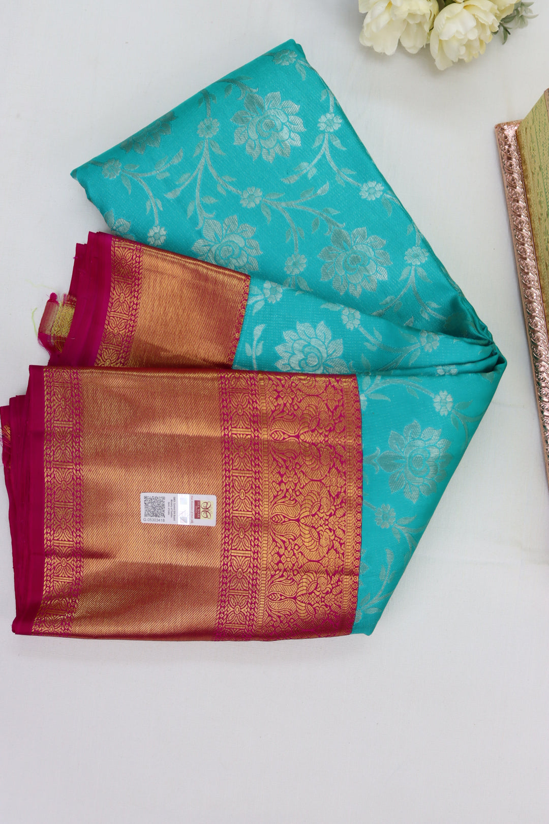 Rich Greenish Blue Pure Kanjipuram Saree