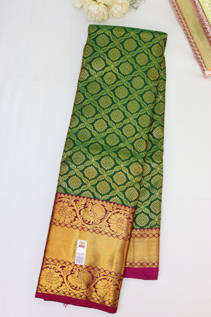 Regal Parrot Green Pure Kanjipuram Saree