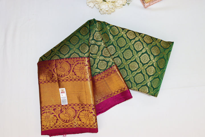 Regal Parrot Green Pure Kanjipuram Saree