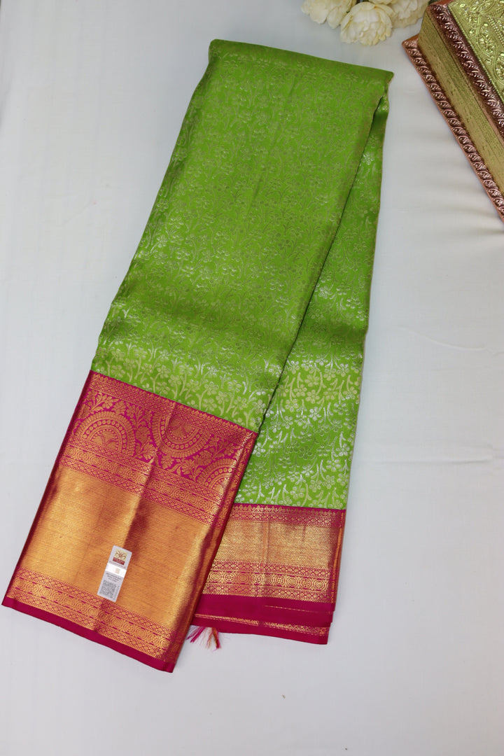 Enchanting Parrot Green Pure Kanjipuram Saree