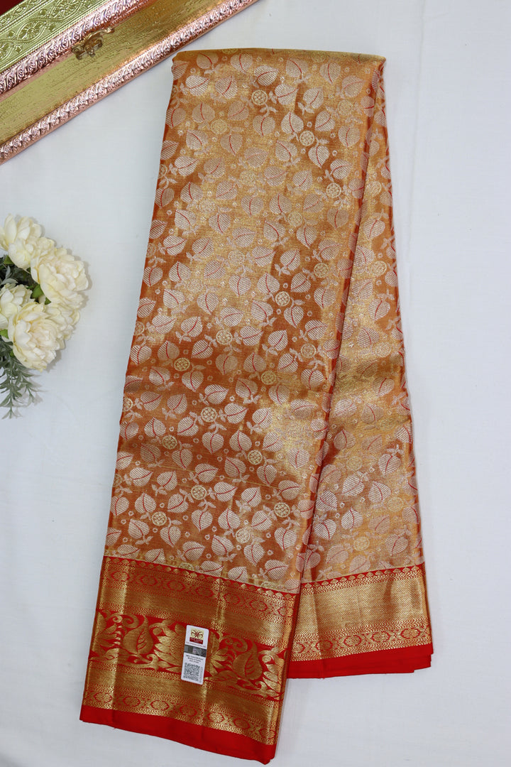 Luxurious Orange Pure Kanjipuram Saree