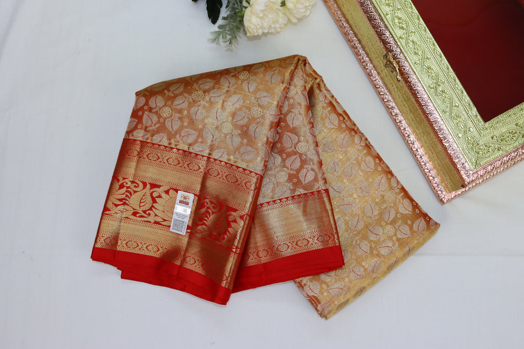 Luxurious Orange Pure Kanjipuram Saree