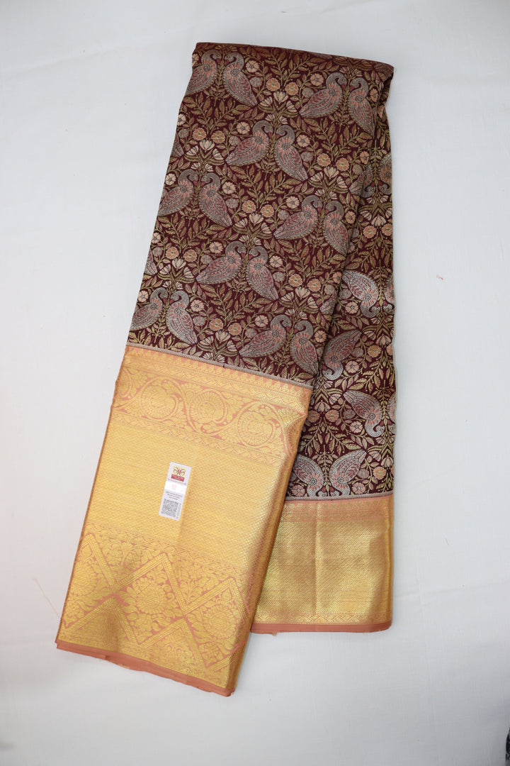 Exquisite Brown Pure Kanjipuram Saree