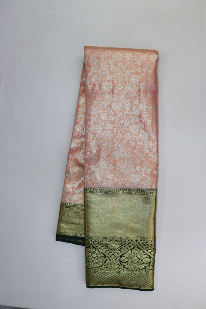 Classic Coral Pink Kanjipuram Saree