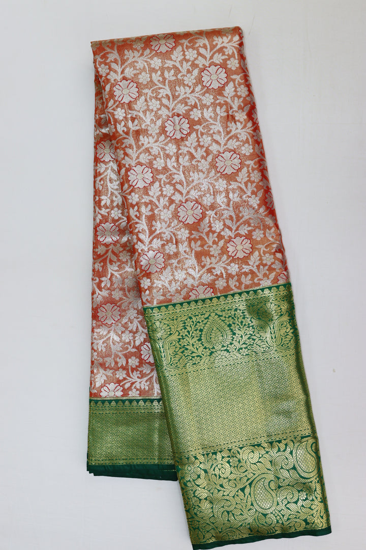 Traditional Coral Pink Kanjipuram Saree