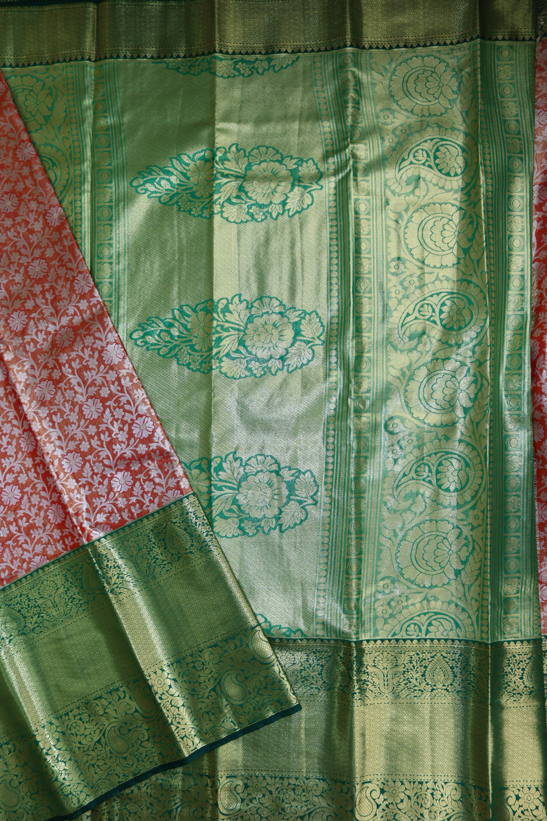 Traditional Coral Pink Kanjipuram Saree