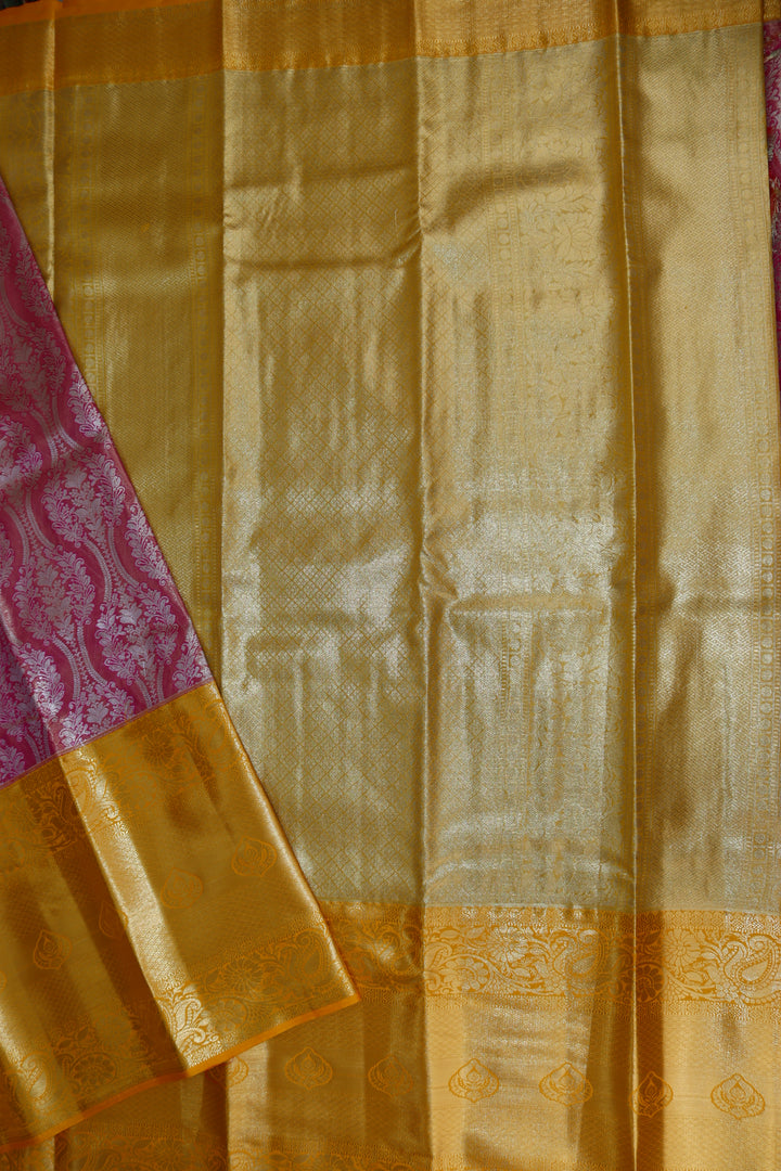 Luxurious Coral Pink Kanjipuram Saree