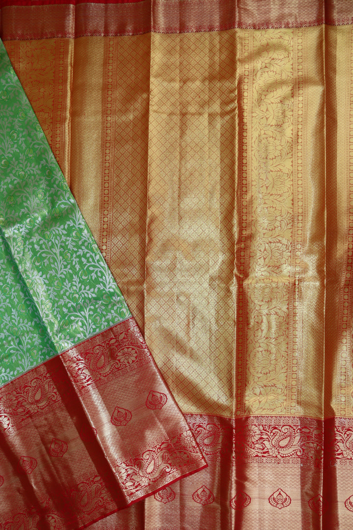 Traditional Parrot Green Kanjipuram Saree