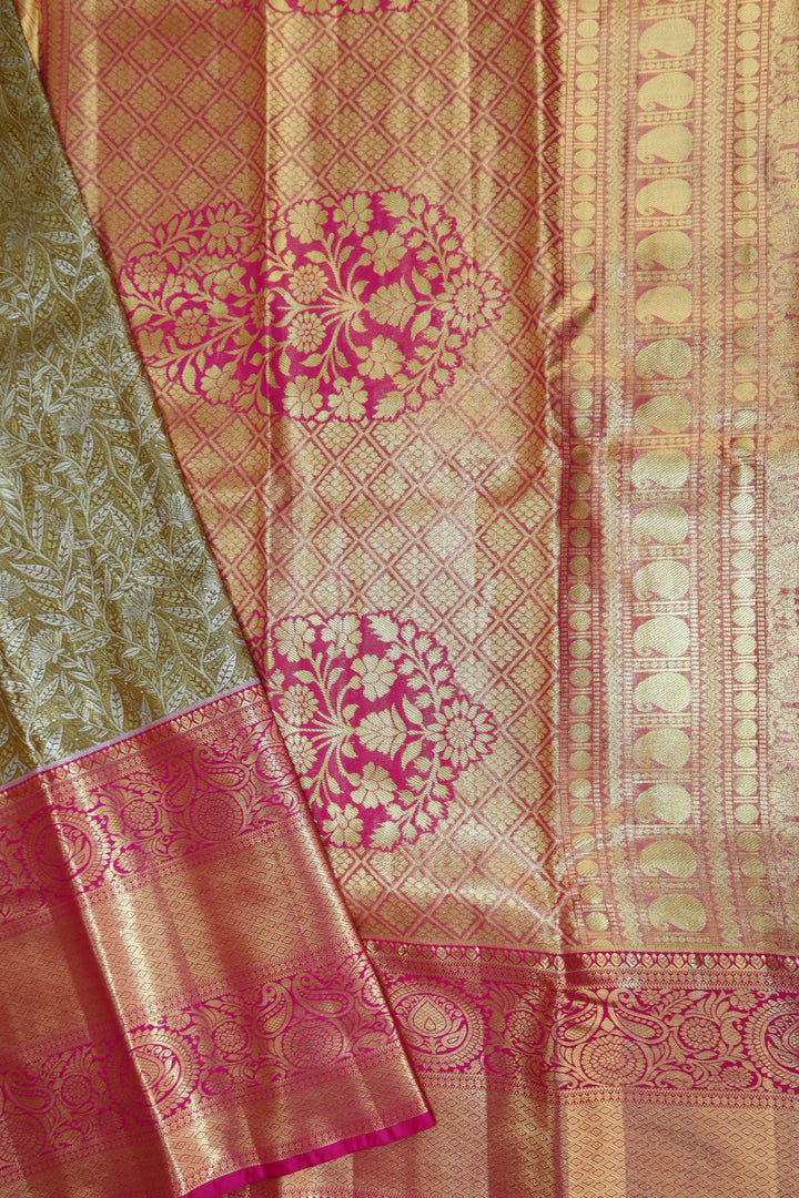 Elegant Olive Green Kanjipuram Saree