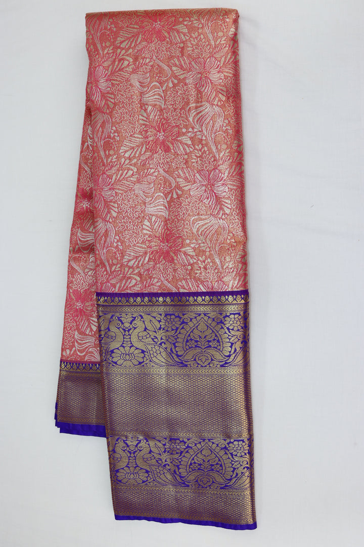 Traditional Coral Pink Kanjipuram Saree