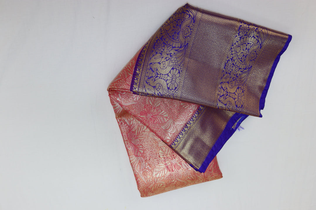 Traditional Coral Pink Kanjipuram Saree