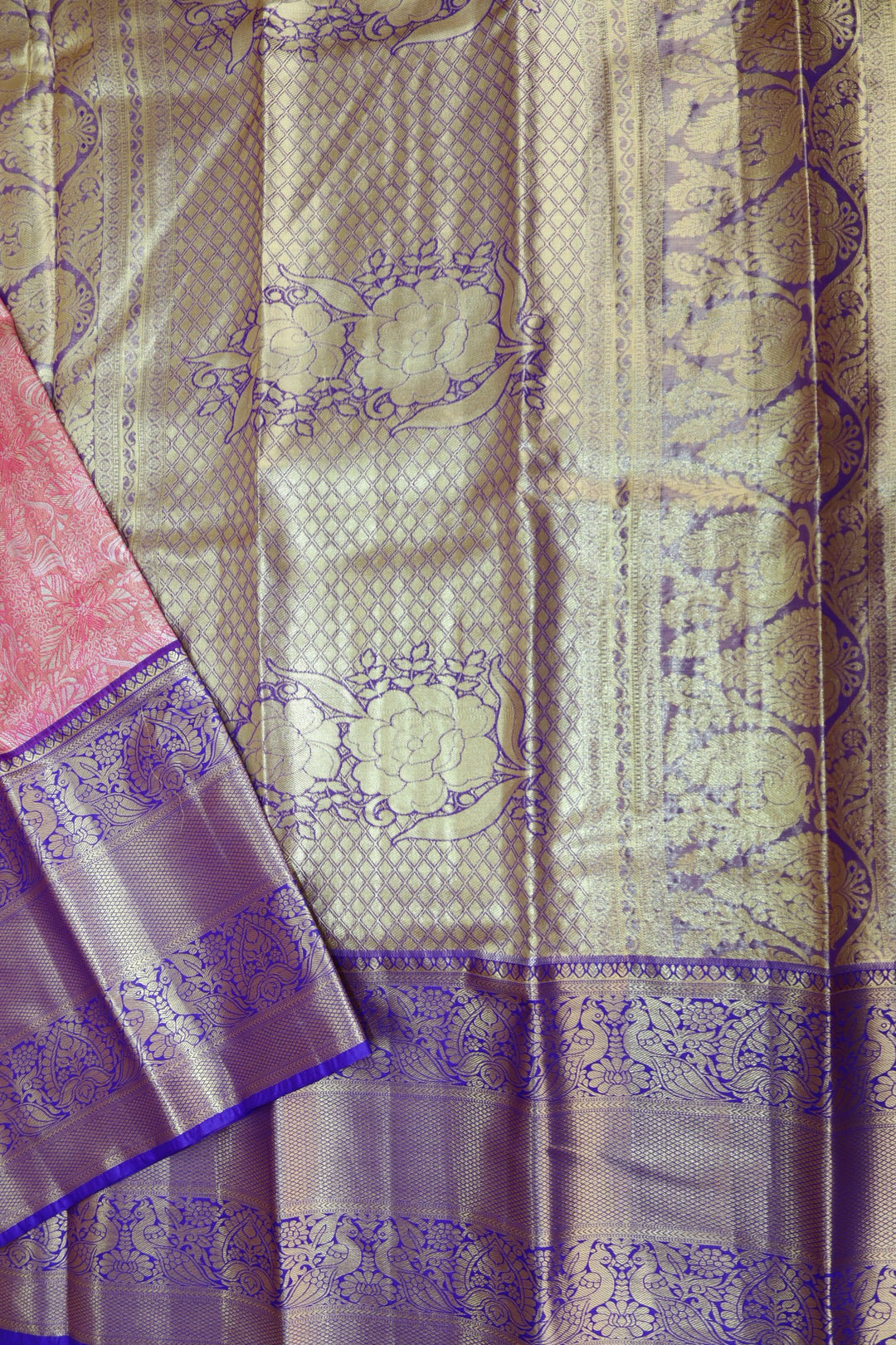 Traditional Coral Pink Kanjipuram Saree